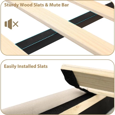 Upholstered Canopy Bed Frame With Headboard, Button Tufted, Nailhead Trim Design, No Box Spring Required 6 Upholstered Canopy Bed Frame With Headboard, Button Tufted, Nailhead Trim Design, No Box Spring Required - Image 6