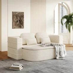 75'' Convertible Sofa Bed,2-in-1 Foldable Sleeper Sofa With Blanket And Pillows,Corduroy Chaise Lounge Sofa For Living Room-Maison Boucle 16 75'' Convertible Sofa Bed,2-in-1 Foldable Sleeper Sofa With Blanket And Pillows,Corduroy Chaise Lounge Sofa For Living Room-Maison Boucle -Baxton Studio Sale Shop GUEST bbb9819d 3033 4a22 8fbd 05b49ade0b03