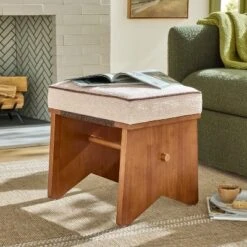 Upholstered Mid Century Ottoman Cream - Hearth & Hand™ With Magnolia