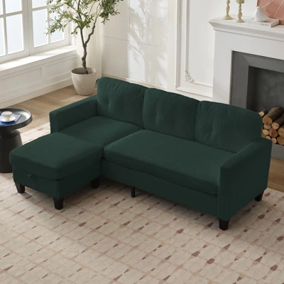 Mjkone 76" Convertible L-Shaped Sectional Sofa With Storage Ottoman,Corduroy 3-Seater Couch 13 Mjkone 76" Convertible L-Shaped Sectional Sofa With Storage Ottoman,Corduroy 3-Seater Couch - Image 13