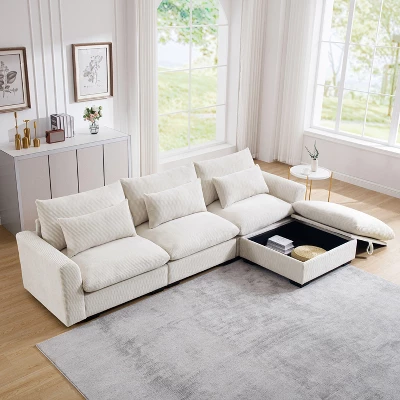 NicBex Couches For Living Room 3-Seater Sofa Sectional Couch Corduroy L-Shaped Upholstered Sofa With 3 Waist Pillows And Storage Footstool 5 NicBex Couches For Living Room 3-Seater Sofa Sectional Couch Corduroy L-Shaped Upholstered Sofa With 3 Waist Pillows And Storage Footstool - Image 5