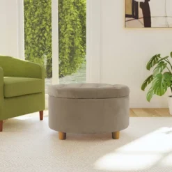 Tufted Round Storage Ottoman Velvet - HomePop -Baxton Studio Sale Shop GUEST bc1ff36c 00de 48ee 81e0 3454c779249e