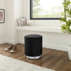 Camber Round Upholstered Ottoman - Linon -Baxton Studio Sale Shop GUEST bc560b0b f266 456b 9547 9e2275aa544b