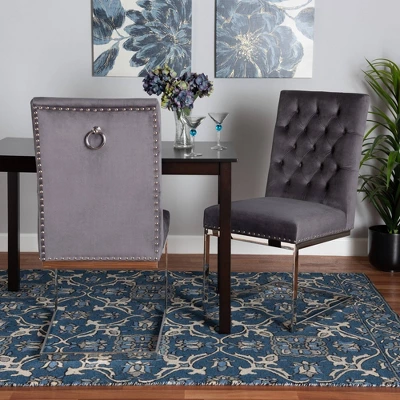2pc Sherine Velvet Fabric And Metal Dining Chair Set - Baxton Studio 2 2pc Sherine Velvet Fabric And Metal Dining Chair Set - Baxton Studio - Image 2