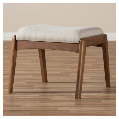 Roxy Mid-Century Modern Wood Finish And Fabric Upholstered Ottoman Light Beige/Walnut Brown - Baxton Studio 3 Roxy Mid-Century Modern Wood Finish And Fabric Upholstered Ottoman Light Beige/Walnut Brown - Baxton Studio - Image 3