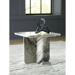 Signature Design By Ashley Baretton Small Accent Coffee Table - Natural Marble With Black/White/Taupe Tones, Square Design