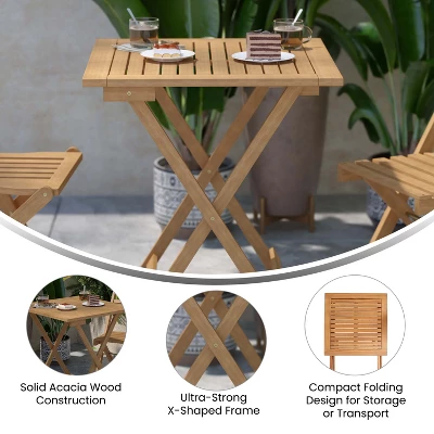 Merrick Lane 24 Inch Square Solid Acacia Wood Portable Folding Patio Bistro Table For Indoor/Outdoor Use In Natural Finish 4 Merrick Lane 24 Inch Square Solid Acacia Wood Portable Folding Patio Bistro Table For Indoor/Outdoor Use In Natural Finish - Image 4