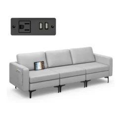 Costway Modular 3-Seat Sofa Couch W/ Socket USB Ports & Side Storage Pocket -Baxton Studio Sale Shop GUEST bce951af 0b40 4e7b 9e98 1c9aacc52e85