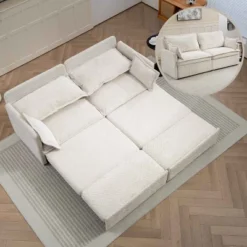 3-in-1 Corduroy Convertible Sofa Bed, 73'' Pull-Out Sleeper Couch With USB Ports And Side Pockets, Corduroy Couch With Pillows-Coolbibila -Baxton Studio Sale Shop GUEST bd17475f 9914 48f8 b8c7 cdb263e60851