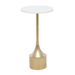 Contemporary Metal And Marble Pedestal Accent Table Gold - Olivia & May