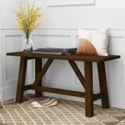 Costway 1/2 PCS Wooden Dining Bench Farmhouse Shoe Bench Entryway Seat With Rubber Wood Frame