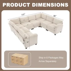 Hyleory 115" Corduroy Oversized Modular Sectional Sofa, U Shaped Couch, Large 8 Seater Corner Sofa For Living Room, Office, Spacious Space -Baxton Studio Sale Shop GUEST bd640c8b 6700 4c52 b9a9 1d28124981c5