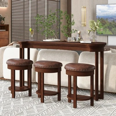 ORRD 4-Piece Bar Table Set With 3 PU Stools, Solid Wood Counter Height Dining Set For Kitchen, Living Room & Small Spaces,Espresso 3 ORRD 4-Piece Bar Table Set With 3 PU Stools, Solid Wood Counter Height Dining Set For Kitchen, Living Room & Small Spaces,Espresso - Image 3