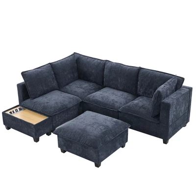 Whisen 90" U-shaped Sectional Sofa Modular Sofa Couch With A Movable Ottoman , A Coffee Table With Hidden Charging Devices 9 Whisen 90" U-shaped Sectional Sofa Modular Sofa Couch With A Movable Ottoman , A Coffee Table With Hidden Charging Devices - Image 9
