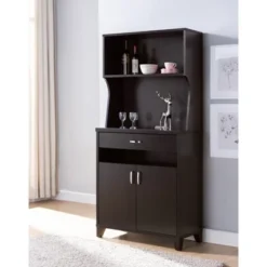 FC Design 67"H Kitchen Baker's Rack Utility Storage Cabinet With Drawer And Two-Door Cabinet In Red Cocoa Finish
