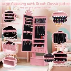 Kids Jewelry Armoire Cabinet With Full-Length Mirror, 46" Jewelry Armoire With Led Light, Jewelry Organizer With 3 Storage Drawers -Baxton Studio Sale Shop GUEST be25c63d cd5b 4061 9014 23cfc4576d9a