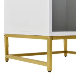 Nightstand With USB Charging Ports, End Table With 1 Drawer And Metal Legs, White+Natural Finish-ModernLuxe 17 Nightstand With USB Charging Ports, End Table With 1 Drawer And Metal Legs, White+Natural Finish-ModernLuxe -Baxton Studio Sale Shop GUEST be359f8e 5d09 491a a041 954a9f049642