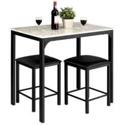 3 Piece Counter Height Dining Set Faux Marble Table 2 Chairs Kitchen Bar -Baxton Studio Sale Shop GUEST be906cef 8b15 4557 993a ab9fc47f415c