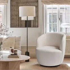 Bella 28'' Seat Width Contemporary Farmhouse,Upholstered Linen Swivel Chair, Armrest 360° Swivel Nursery Chair-The Pop Maison -Baxton Studio Sale Shop GUEST be94841d 5222 448f ab99 03c505637a68