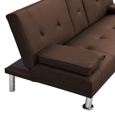 Kumasinova 66 Inch PVC Sofa Bed,Convertible Futon Sofa Bed With Cup Holders,Stainless Leg,Armrest,Couch Bed For Living Room,Office,Bedroom 3 Kumasinova 66 Inch PVC Sofa Bed,Convertible Futon Sofa Bed With Cup Holders,Stainless Leg,Armrest,Couch Bed For Living Room,Office,Bedroom - Image 3