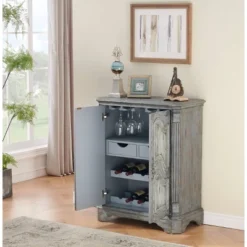 Operose Ville 2 Door Wine Cabinet With White Door Insets Distressed Gray Blue - Treasure Trove Accents -Baxton Studio Sale Shop GUEST bedcea72 ab8e 49d1 9f5e a491109f1b22