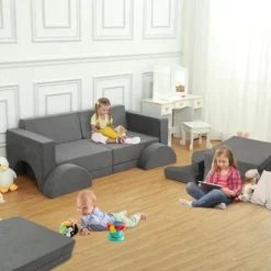 8Pcs Modular Kids Couch Sofa Set For Playroom Bedroom, Grey Comfort Toddler Convertible Sofa Foam Playset -Baxton Studio Sale Shop GUEST beed9175 f7ff 48b2 becb 605e72602307