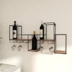 Metal Geometric 7 Bottle Wall Wine Rack With 5 Glass Holder Slots Black - Olivia & May -Baxton Studio Sale Shop GUEST bf0a69be f16e 4ff0 839d 429bb774de09