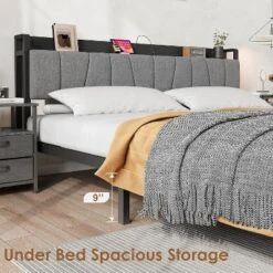 Bed Frame With Storage Headboard, Industrial Platform Bed With 2 Large Drawers And Charging Station, Black No Box Spring Needed Bed Frame -Baxton Studio Sale Shop GUEST bf299e8b 908a 43e7 9409 a4cf79269c4c