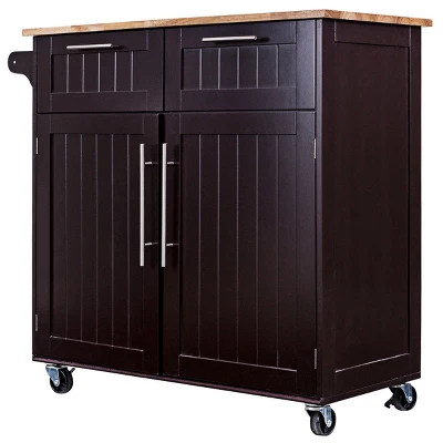 Costway Rolling Kitchen Cart Island Heavy Duty Storage Brown Trolley Cabinet Utility Modern 8 Costway Rolling Kitchen Cart Island Heavy Duty Storage Brown Trolley Cabinet Utility Modern - Image 8