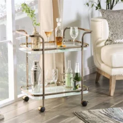 HOMES: Inside + Out Elleria Rectangular Metal Serving Cart Metal/Champagne