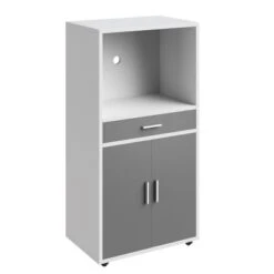 Microwave Stand With Drawer – Rolling Storage Cabinet With Doors And Locking Wheels – Freestanding Kitchen Storage By Lavish Home (White And Gray) -Baxton Studio Sale Shop GUEST bfd4e884 fa86 4147 b751 ebb8f61a03d0