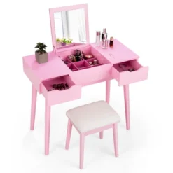 Costway Vanity Table Set W/ Flip Top Mirror Drawers 9 Dividers Makeup Writing Desk -Baxton Studio Sale Shop GUEST bfd51612 9671 43e5 8688 f3d591b6108d