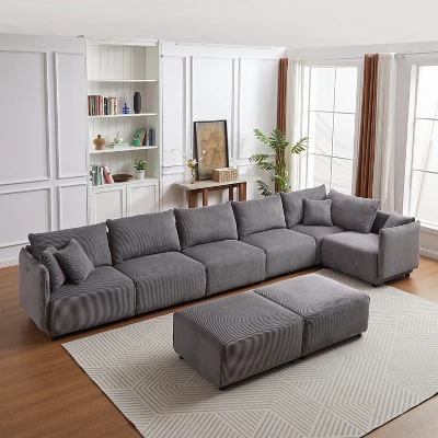 106"W Modular Combination Style Sofa, Modern Minimalist Corduroy Sofa With 2 Comfort Pillows And USB & C Charging Ports 4S - ModernLuxe 3 106"W Modular Combination Style Sofa, Modern Minimalist Corduroy Sofa With 2 Comfort Pillows And USB & C Charging Ports 4S - ModernLuxe - Image 3