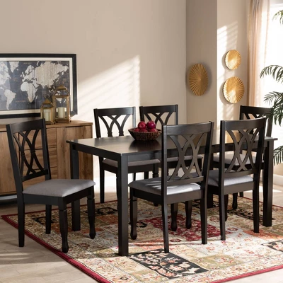 7pc Reneau Upholstered Wood Dining Set Sand Gray/Espresso - Baxton Studio 5 7pc Reneau Upholstered Wood Dining Set Sand Gray/Espresso - Baxton Studio - Image 5