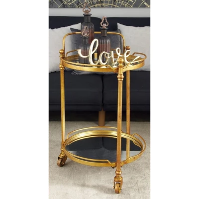 Traditional Iron And Mirrored Bar Cart Brass - Olivia & May 5 Traditional Iron And Mirrored Bar Cart Brass - Olivia & May - Image 5