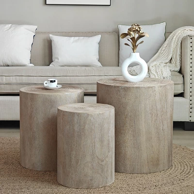 3-Piece Round Nesting Coffee Table Set,Modern Drum End Tables,Wooden Accent Side Tables For Living Room-Baofuwish 9 3-Piece Round Nesting Coffee Table Set,Modern Drum End Tables,Wooden Accent Side Tables For Living Room-Baofuwish - Image 9