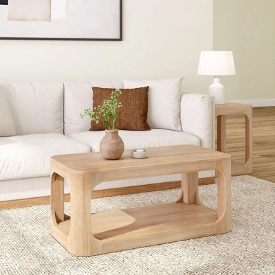 Plank+Beam Solid Wood 40" Modern Rectangular Coffee Table With Storage Shelf 5 Plank+Beam Solid Wood 40" Modern Rectangular Coffee Table With Storage Shelf - Image 5
