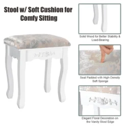 Costway Vanity Wood Makeup Dressing Table Stool Jewelry Desk 4 White -Baxton Studio Sale Shop GUEST c178cd26 0163 4e21 888f 14451bad839a