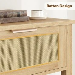 Rattan Entryway Table, Wood Console Table With 2 Drawers, Sofa Table With Storage, Console Tables For Entryway, Living Room, Hallway, Foyer -Baxton Studio Sale Shop GUEST c1aad5db cfac 445a 8caa 66c6d281d590