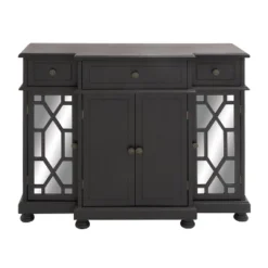 Glam Mirror And Wood Storage Cabinet Black - Olivia & May
