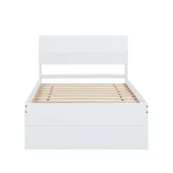 Modern Twin Bed Frame With Twin Trundle, Solid Wood Platform Bed With Headboard, No Box Spring Needed, Wooden Slats Supports, White 9 Modern Twin Bed Frame With Twin Trundle, Solid Wood Platform Bed With Headboard, No Box Spring Needed, Wooden Slats Supports, White -Baxton Studio Sale Shop GUEST c1d6988f c68e 4d68 8568 df6bd419419f