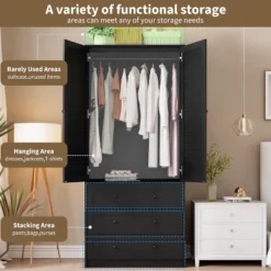 Armoire Wardrobe Closet Wooden Wardrobe Cabinet With 3 Drawers Hanging Rod 2 Doors Clothing Storage Cabinet Large Capacity Storage -Baxton Studio Sale Shop GUEST c1fb0144 2c68 42fa 9ec0 02a174d1c437