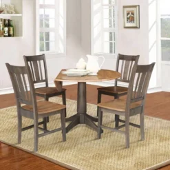 42" Round Dual Drop Leaf Dining Table With 4 Splat Back Chairs Hickory/Washed Coal - International Concepts 11 42" Round Dual Drop Leaf Dining Table With 4 Splat Back Chairs Hickory/Washed Coal - International Concepts -Baxton Studio Sale Shop GUEST c2455f28 3b6e 4b94 bb52 30f595c41ebf