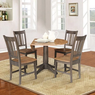 42" Round Dual Drop Leaf Dining Table With 4 Splat Back Chairs Hickory/Washed Coal - International Concepts 3 42" Round Dual Drop Leaf Dining Table With 4 Splat Back Chairs Hickory/Washed Coal - International Concepts - Image 3