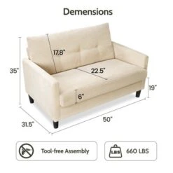 Dyonery 50" Small Loveseat Sofa Small Couch For Living Room, Bedroom, Office, Comfy Love Seat With Deep Seat Spring Cushion