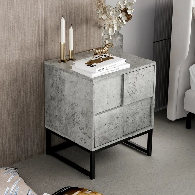 Adams 2 Drawers Cement Nightstand With Storage - The Pop Maison 1 Adams 2 Drawers Cement Nightstand With Storage - The Pop Maison