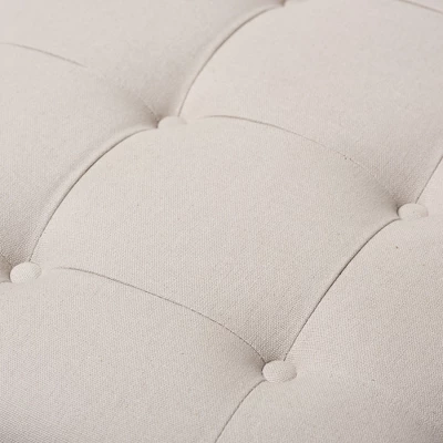 Carlotta French Country Weathered Oak Linen Square Coffee Table Ottoman Beige - Baxton Studio: Polyester Upholstery, No Assembly Required 2 Carlotta French Country Weathered Oak Linen Square Coffee Table Ottoman Beige - Baxton Studio: Polyester Upholstery, No Assembly Required - Image 2