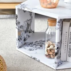 Modern Hexagon Coffee Table Set With Open Storage,2-Piece Wood Grain Marble Pattern MDF Sofa Side Tables For Living Room-Baofuwish -Baxton Studio Sale Shop GUEST c332ba5a b0ee 4ce4 8ffe c60fad188f20