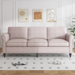 Mjkone Linen Fabric Modern 3-Seater Sofa Couch With Rivet Design -Baxton Studio Sale Shop GUEST c36bc79b 72ec 492e 896f c6e368669bd9