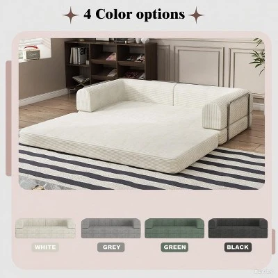 Convertible Corduroy Sleeper Sofa Bed, 3-Seater Folding Futon Couch With Fixed Frame, King Size Fold Out Floor Sofa, No Assembly Couch 2 Convertible Corduroy Sleeper Sofa Bed, 3-Seater Folding Futon Couch With Fixed Frame, King Size Fold Out Floor Sofa, No Assembly Couch - Image 2